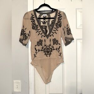 Embroidered mesh bodysuit sz M